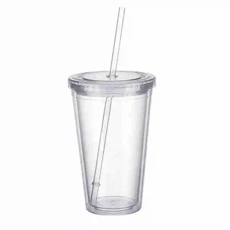 Clear Tumbler with Straw Reusable Double-layer Water Bottle for Coffee Milk DIY Smoothie Cup Drinkware Supplies