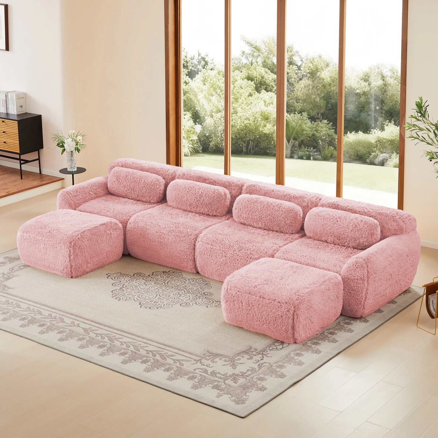 U-Shaped Boneless Sofa with 32D High Density Sponge, 4-Seat Modular Plush Couch with Non-Slip Base, No Assembly Required Ergonomic Design for Living Room Study, Chocolate
