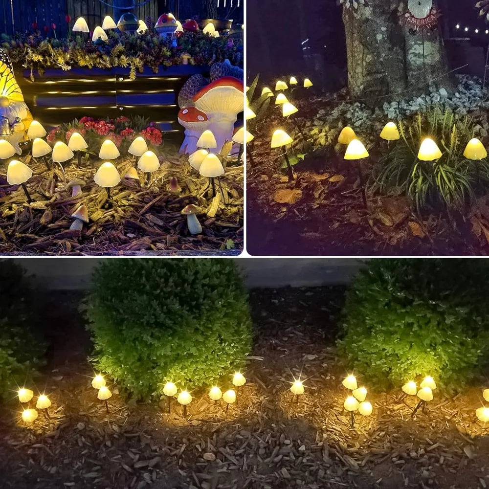 2PK 32LED 55FT Mushroom Solar Garden Lights, 8 Modes Waterproof Outdoor String Lights for Yard Decoration
