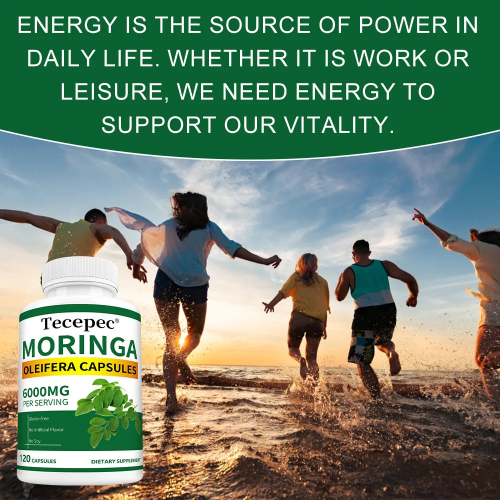Moring Oleifera Capsules Pure Leaf Powder Max 6000mg Per Serving, Support Immunity & Energy, Promotes Metabolism