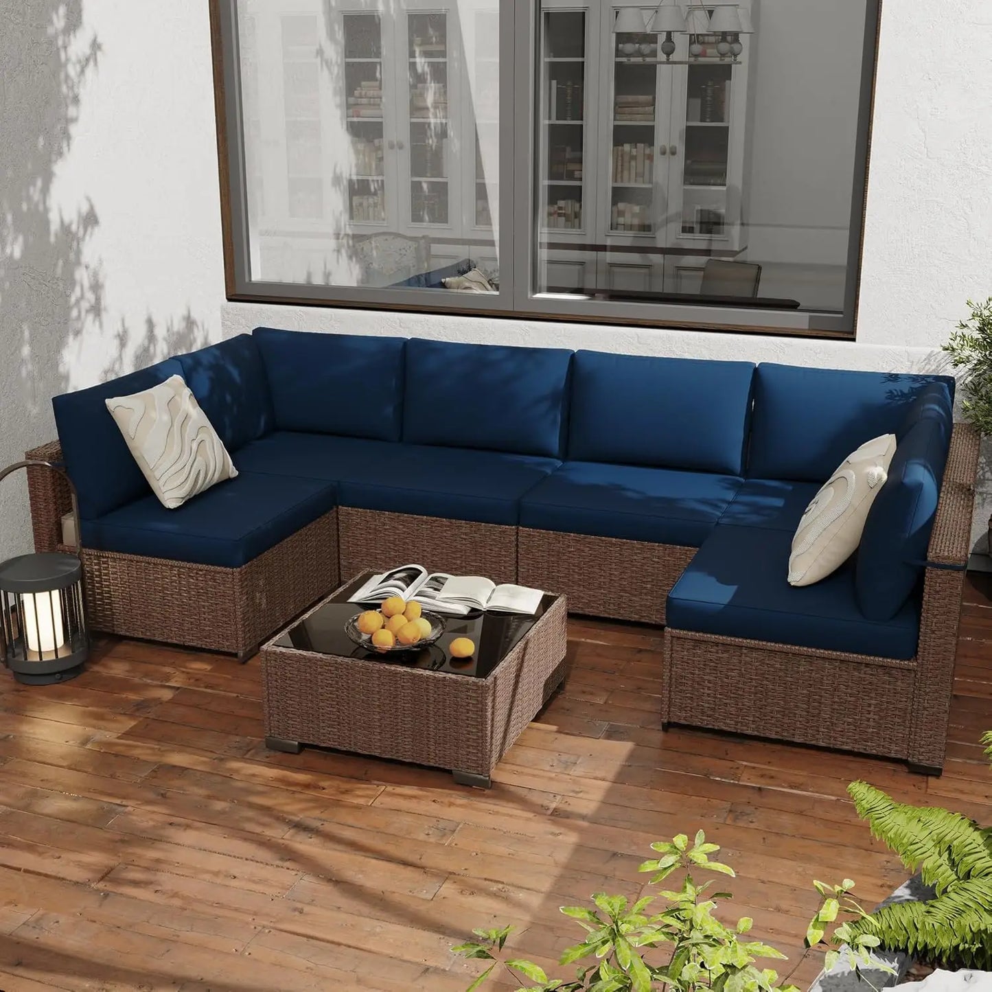 7 Pack All Weather PE Rattan Modular Sectional Conversation Patio Set, Custom