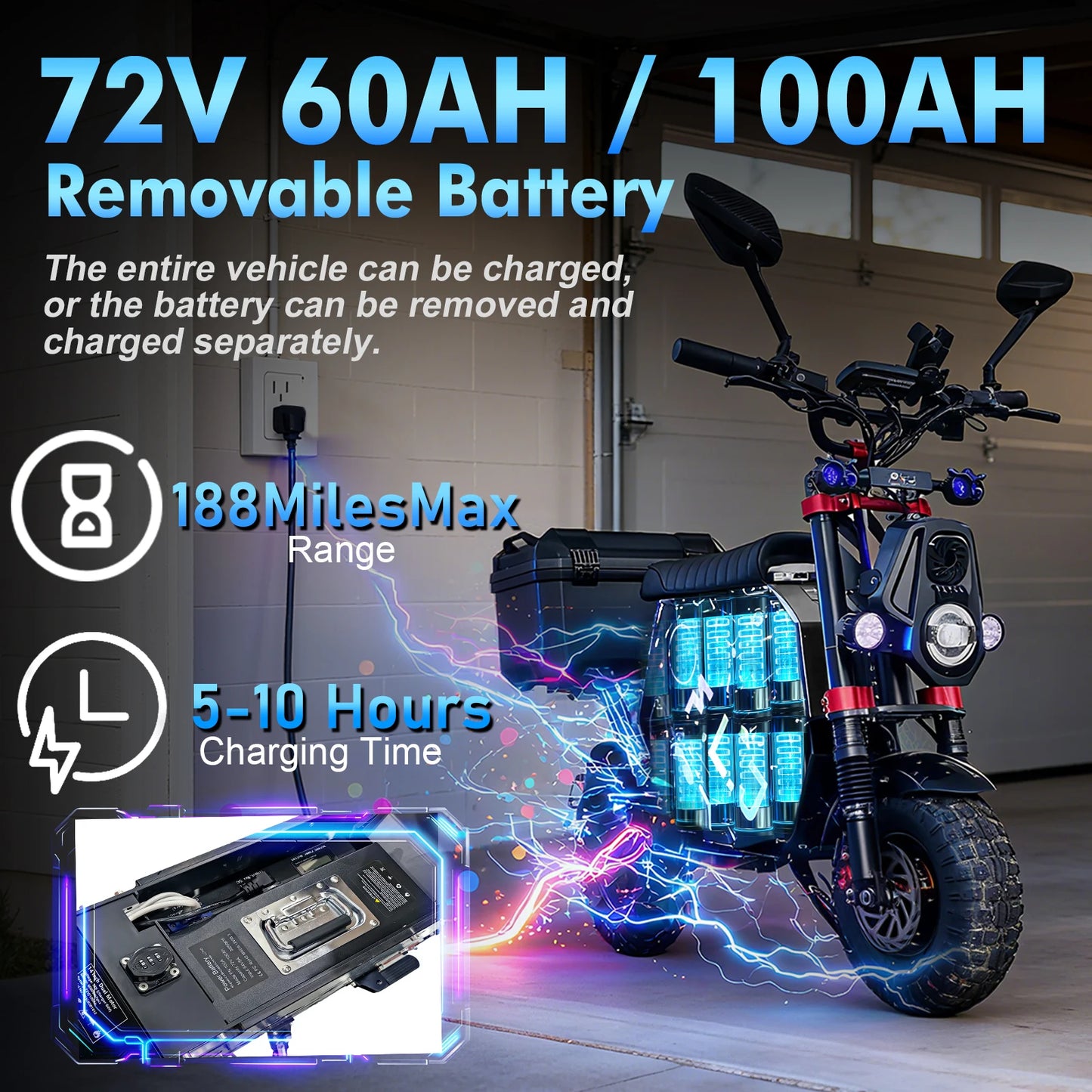 F14 72V 12000W Electric Scooter with 100AH Remove Battery 68mph High-Speed Street E Scooters