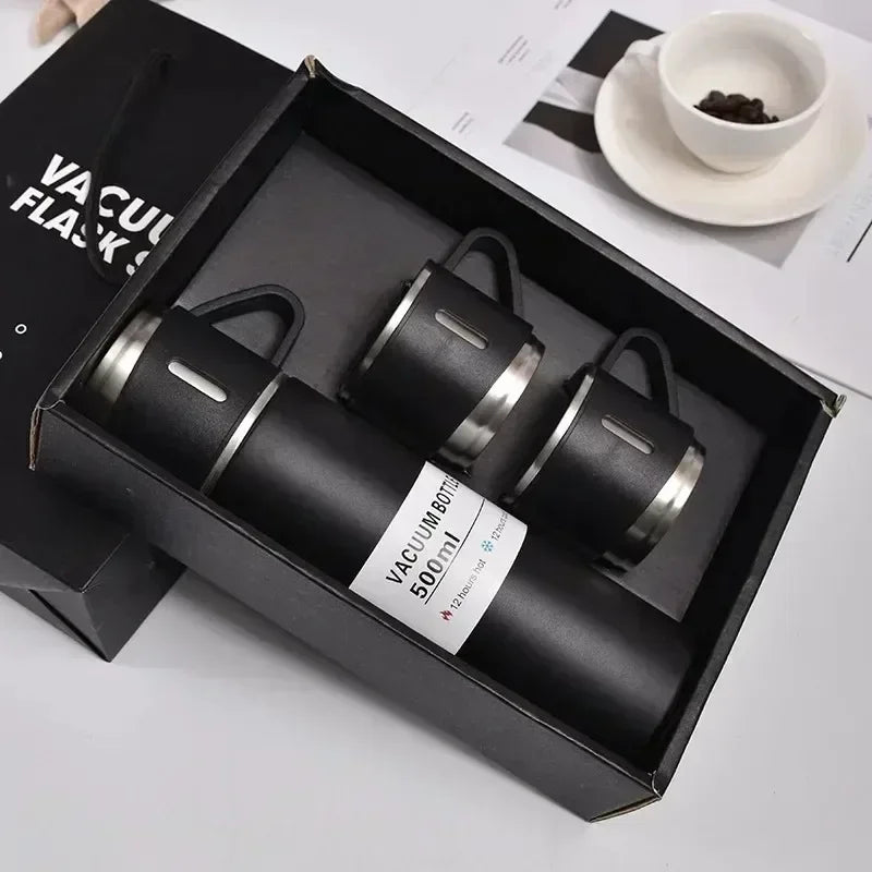 500ML Stainless Steel Vacuum Flask Office Business Style Gift Set Thermos Bottle Outdoor Hot Water Thermal Insulation Couple Cup
