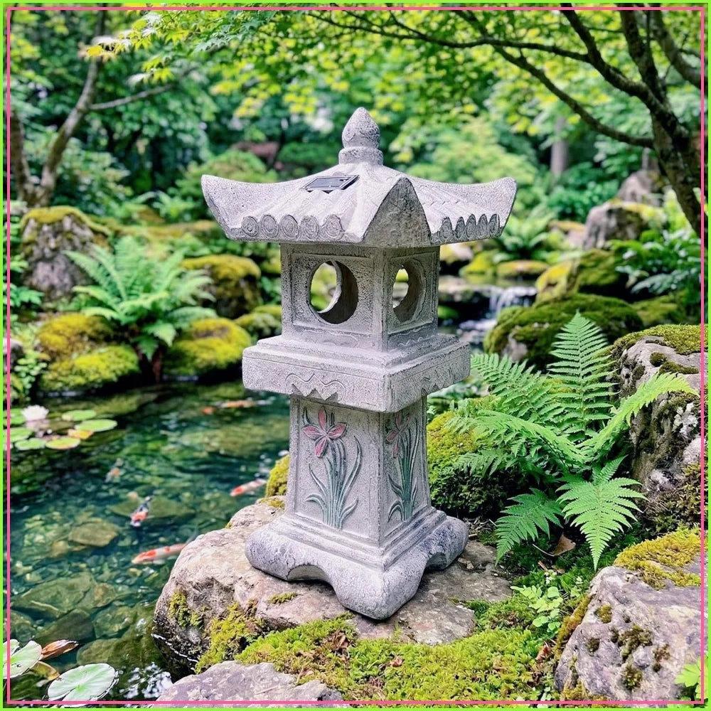 23.6'' Solar LED Pagoda Lantern, Asian Zen Garden Decoration, Outdoor Solar Lamp for Courtyard Landscape