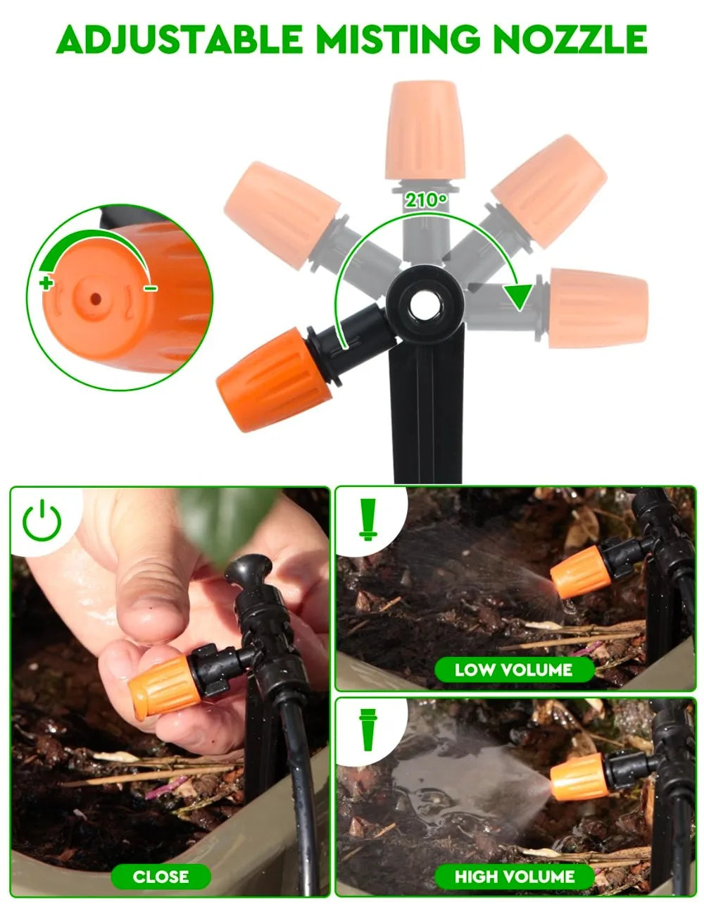 Drip Irrigation System Kit: 40FT 1/2" Mainline & 100FT 1/4" Tubing, Adjustable Emitters & Misting Sprinkler for Garden