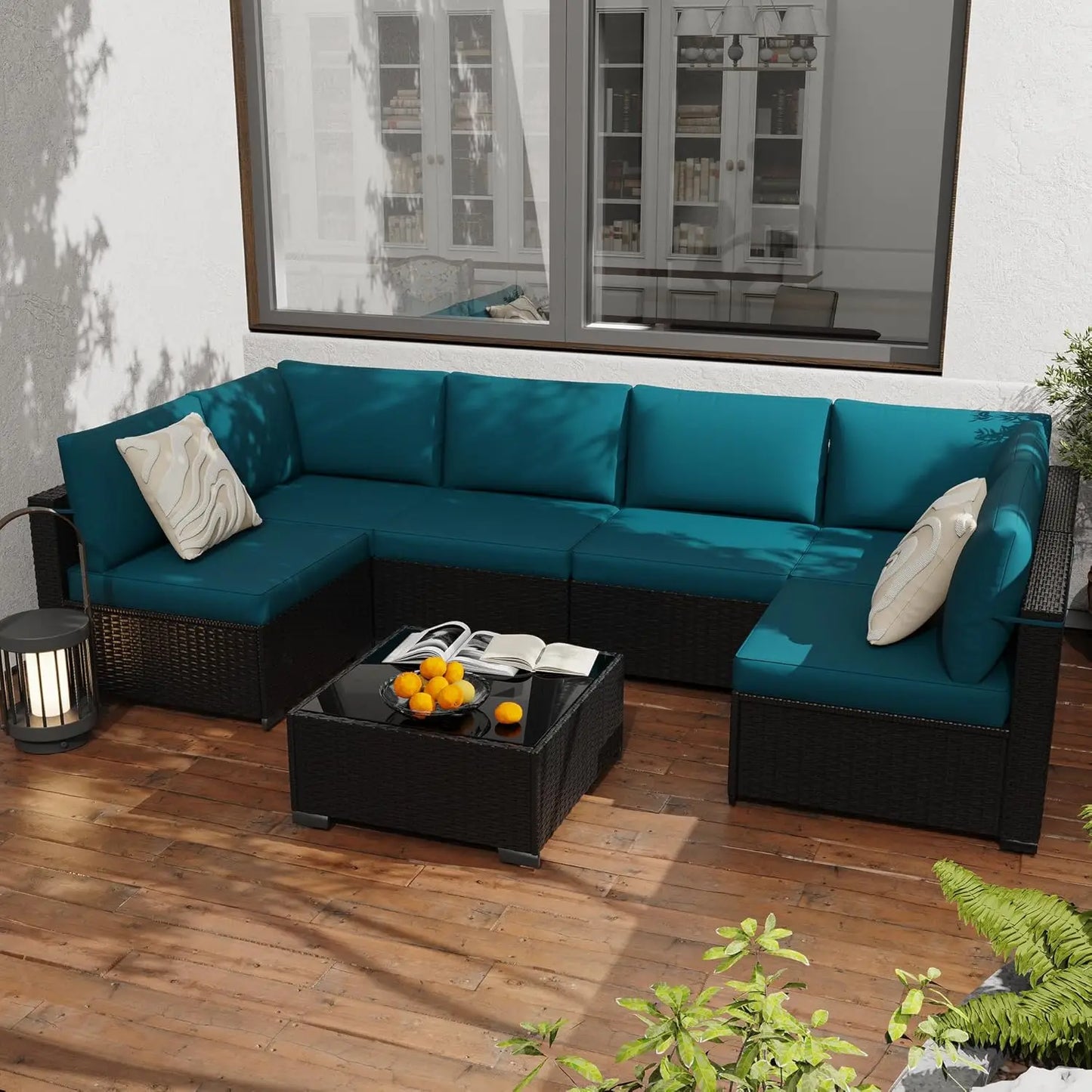 7 Pack All Weather PE Rattan Modular Sectional Conversation Patio Set, Custom