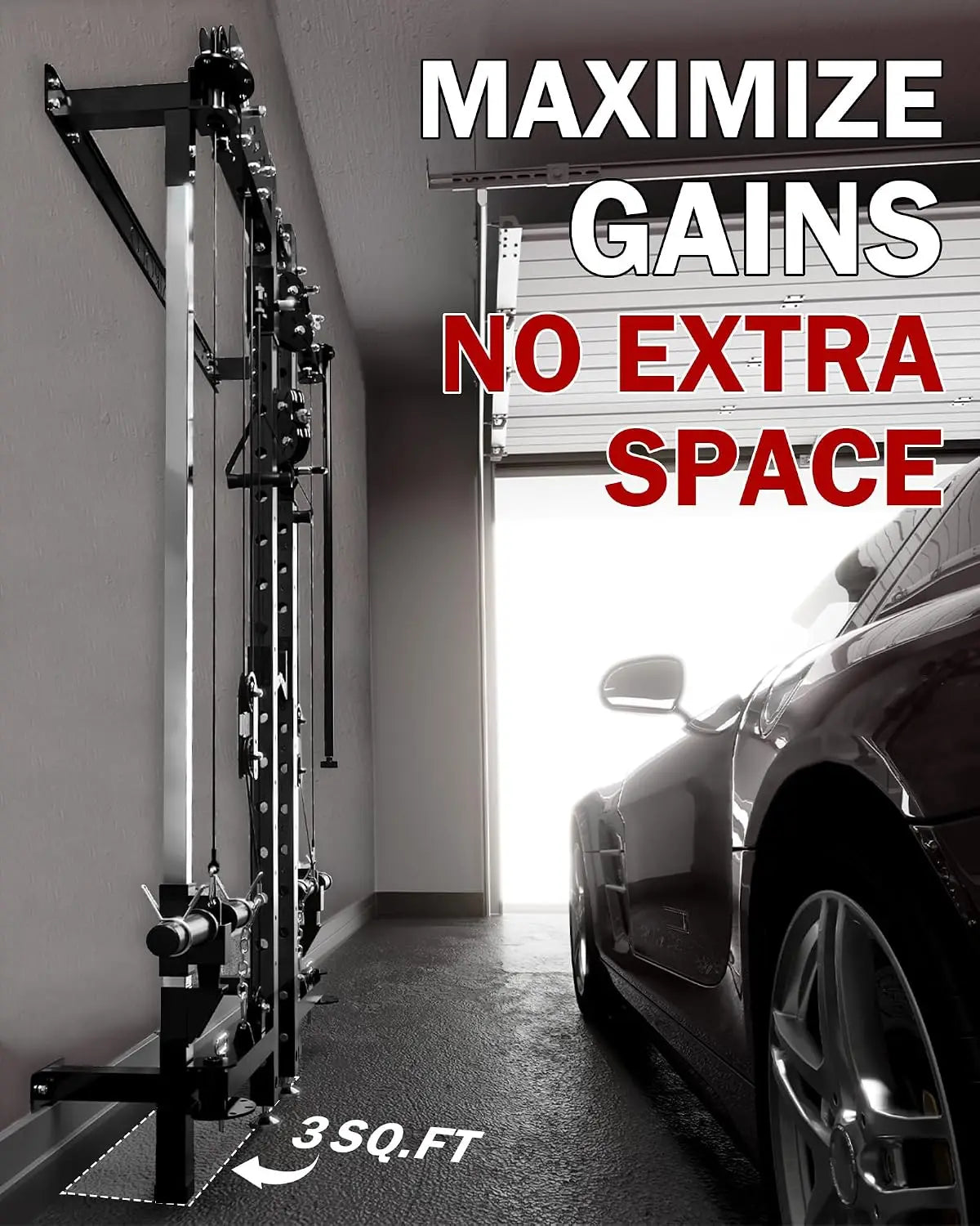 Folding Squat Rack, Wall Mounted Power Rack with Cable Crossover Machine & LAT Pull Down, Functional Trainer with 5, Customized