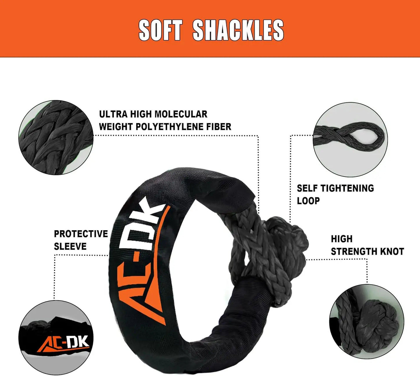 1in x 30ft Kinetic Recovery Rope 48,500lbs Snatch Strap with 2 Soft Shackles for Offroad Vehicle Jeep SUV ATV UTV Tractor