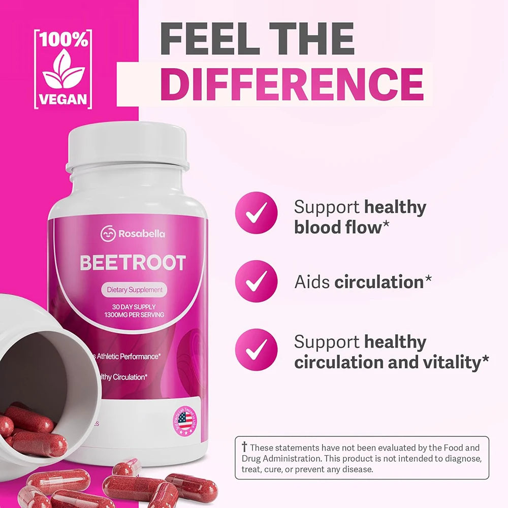 Organic Beet Root Capsules - 1300mg Beet Root Powder Aids Healthy Circulation & Vitality, Non-GMO, Beet Root Supplement - 60 CAP