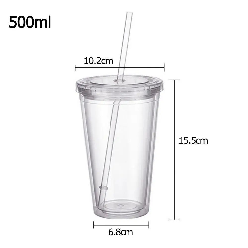Clear Tumbler with Straw Reusable Double-layer Water Bottle for Coffee Milk DIY Smoothie Cup Drinkware Supplies