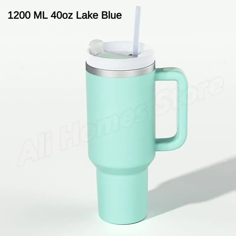 40oz Tumbler Vacuum Insulated Thermos Custom Travel Cup Stainless Steel Water Bottle Coffee Mugs With Handle Outdoor Drinkware