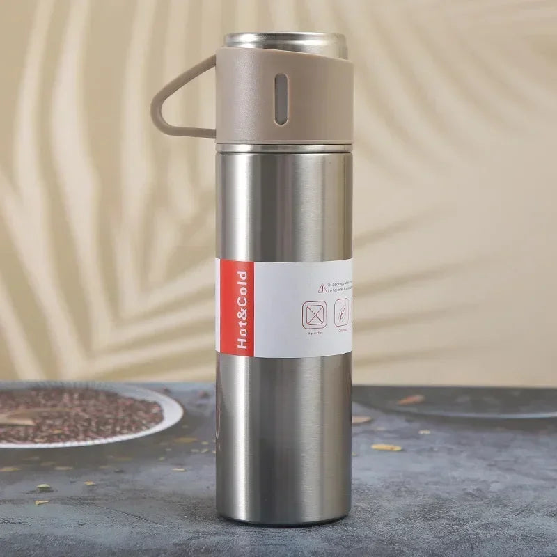 500ML Stainless Steel Vacuum Flask Office Business Style Gift Set Thermos Bottle Outdoor Hot Water Thermal Insulation Couple Cup