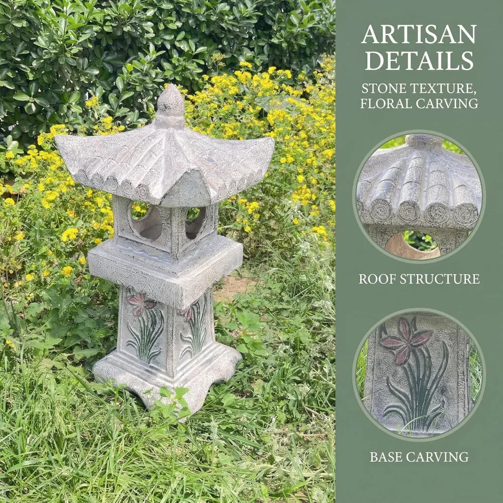 23.6'' Solar LED Pagoda Lantern, Asian Zen Garden Decoration, Outdoor Solar Lamp for Courtyard Landscape
