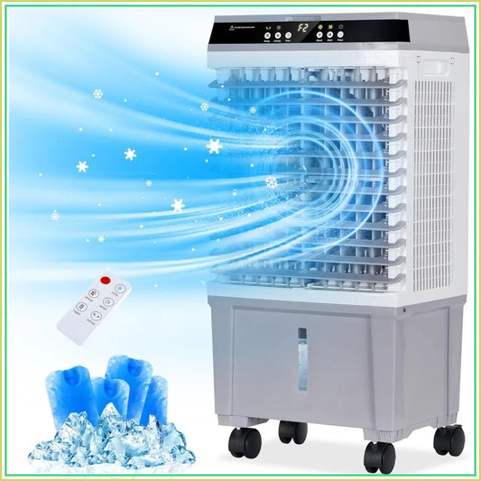 1800 CFM Swamp Cooler, 3-IN-1 Portable Evaporative Air Cooler with 5.3 Gal Tank, 6 Ice Packs, Remote, 12H Timer, 120° Oscillation, Cooling Fan for Room
