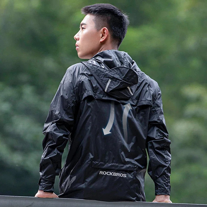 ROCKBROS Cycling Raincoat Outdoor Rain Jacket Men Breathable Reflective Hooded Raincoat Waterproof Windbreaker European Size