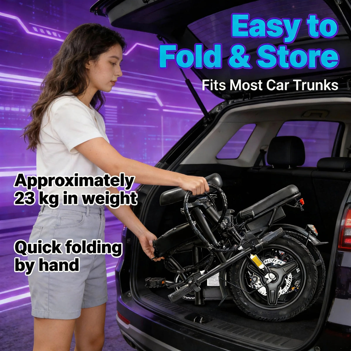 T5 14Inch Folding Electric Bike for Adult Commuters 48V 750W Peak 20MPH 18-22 Miles Range Disc Brake Lightweight E-bike