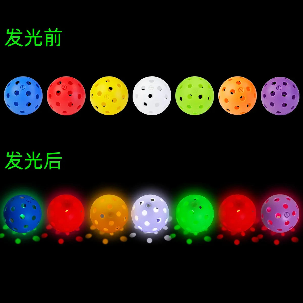 2pcs 74mm light-emitting LED Pickle ball 40 hole glow-in-the-dark Pickleball TE electronic glow-in-the dark Hole ball