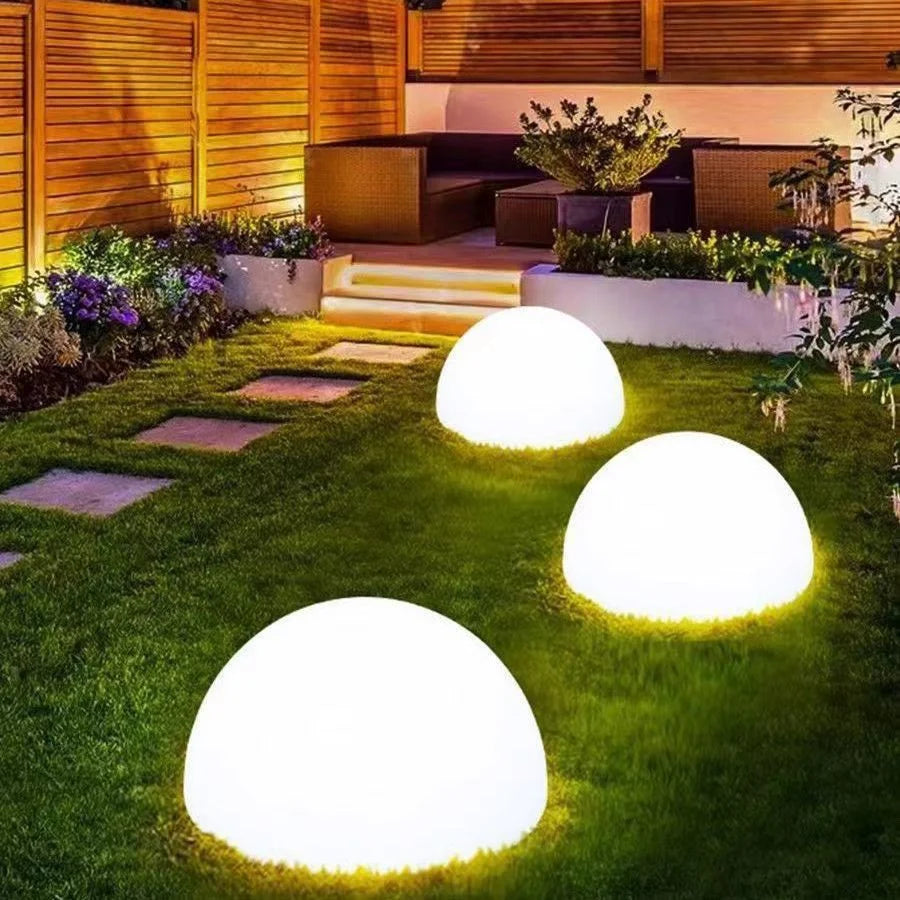 2025 New Model Solar-Powered Luminous Stone Outdoor Waterproof Decorative Garden Lamp Semi-Circular Stone Floor Lamp Lawn Lamp
