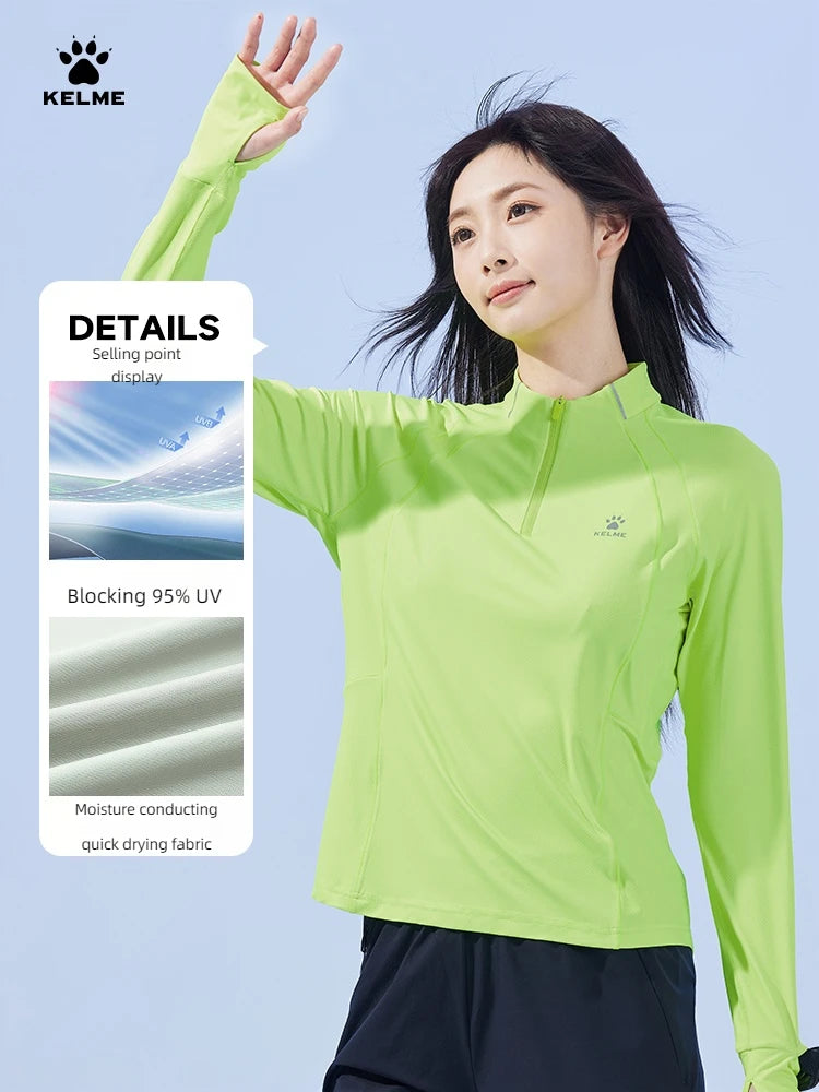 KELME Running Sun Protection T-Shirt Women's Summer Half Zipper Sports Quick Dry Long Sleeve Training Top