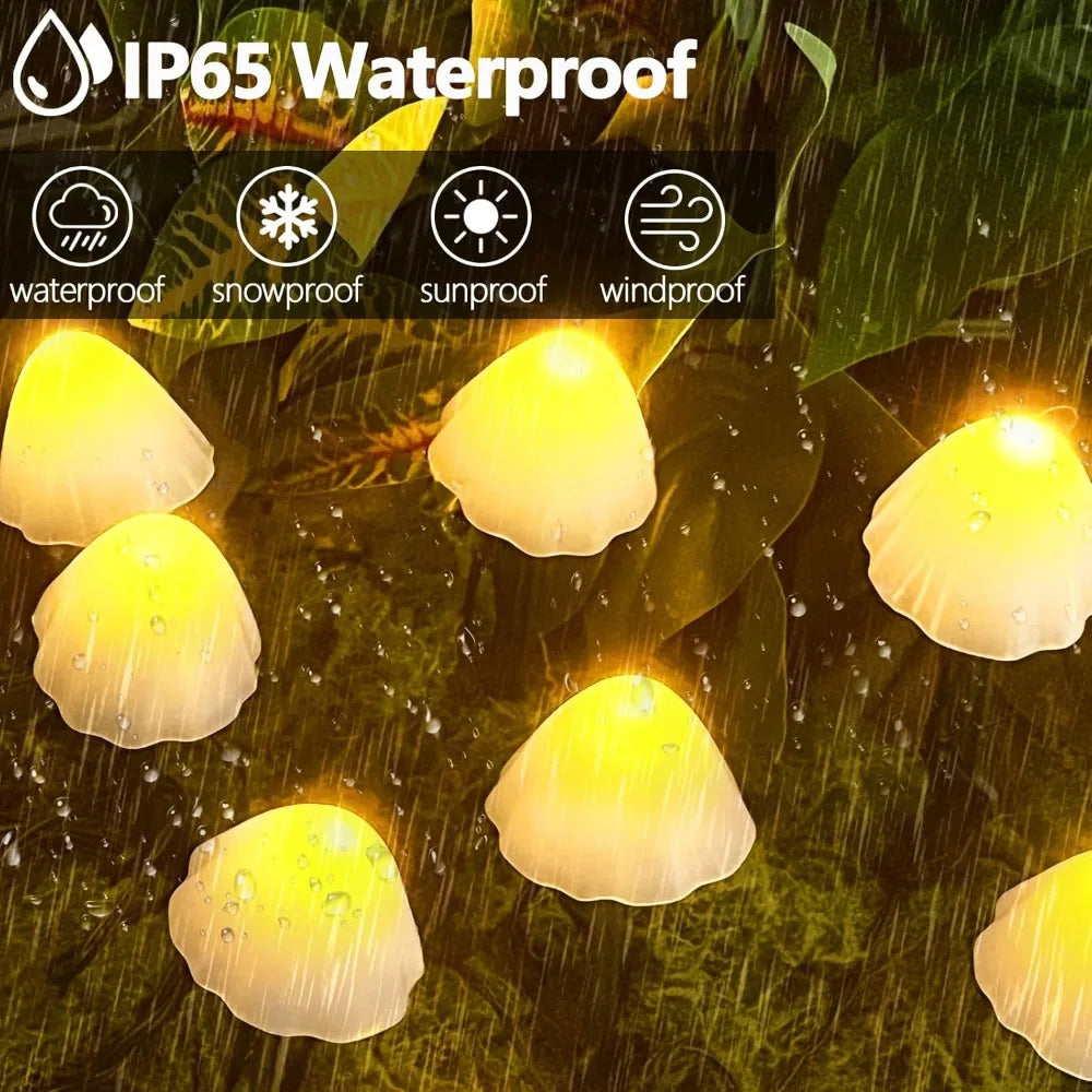 2PK 32LED 55FT Mushroom Solar Garden Lights, 8 Modes Waterproof Outdoor String Lights for Yard Decoration
