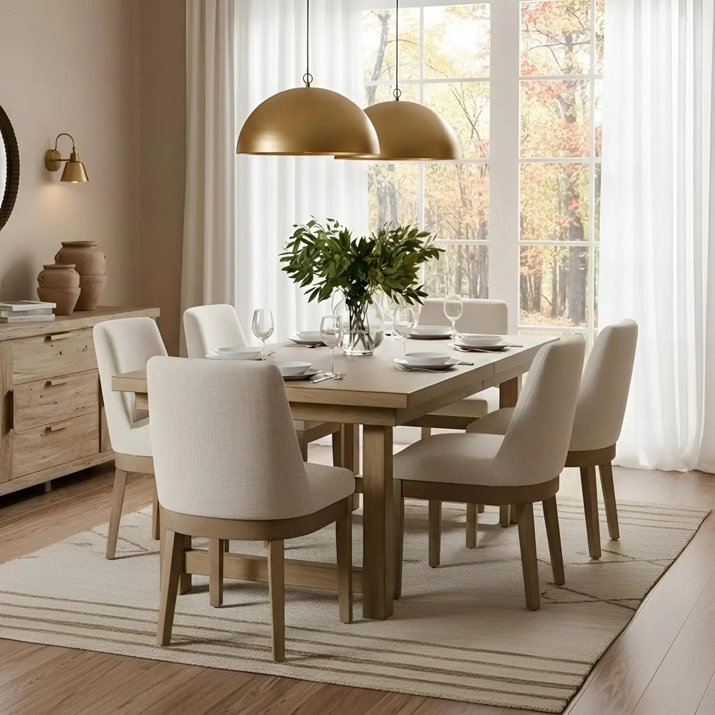 Modern Linen Dining Chairs Set 6 Upholstered Back Wood Legs Kitchen Living Room Custom
