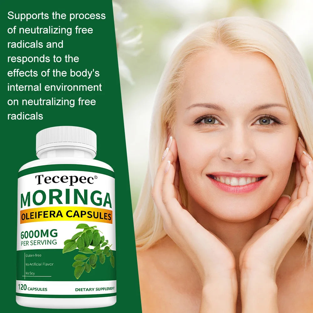 Moring Oleifera Capsules Pure Leaf Powder Max 6000mg Per Serving, Support Immunity & Energy, Promotes Metabolism
