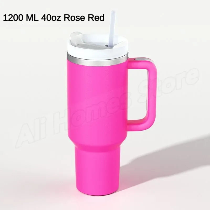 40oz Tumbler Vacuum Insulated Thermos Custom Travel Cup Stainless Steel Water Bottle Coffee Mugs With Handle Outdoor Drinkware