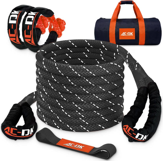 1in x 30ft Kinetic Recovery Rope 48,500lbs Snatch Strap with 2 Soft Shackles for Offroad Vehicle Jeep SUV ATV UTV Tractor