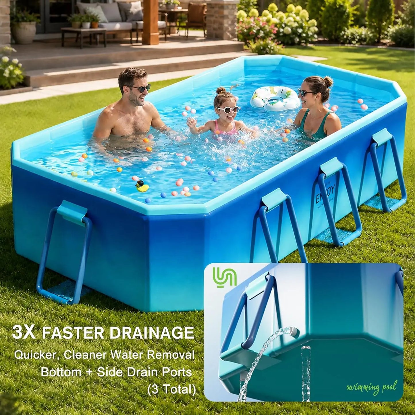 Large Foldable Pool for Adults, Non-inflatable, Oversize Thickened Collapsible Pool, 116" x 65" x 21"