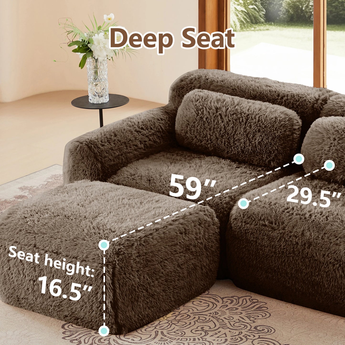 U-Shaped Boneless Sofa with 32D High Density Sponge, 4-Seat Modular Plush Couch with Non-Slip Base, No Assembly Required Ergonomic Design for Living Room Study, Chocolate