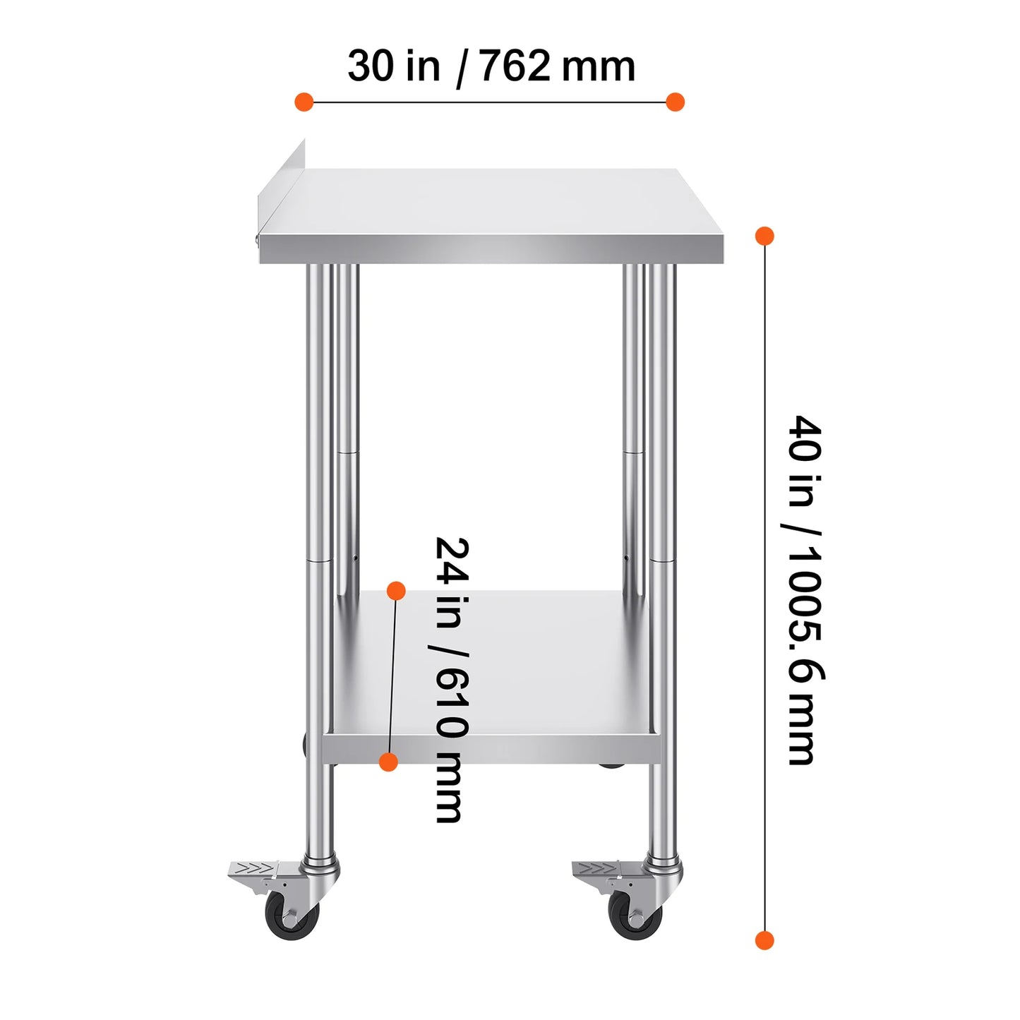 SucceBuy Stainless Steel Work Table Commercial Food Prep Worktable with Casters Heavy Duty Prep Worktable for Restaurant Home