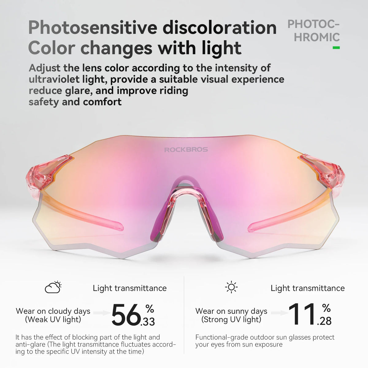 ROCKBROS Cycling Glasses Lightweight Photochromic Polarized Glasses UV400 Sun Protection Women Outdoor Sports Cycling Goggles