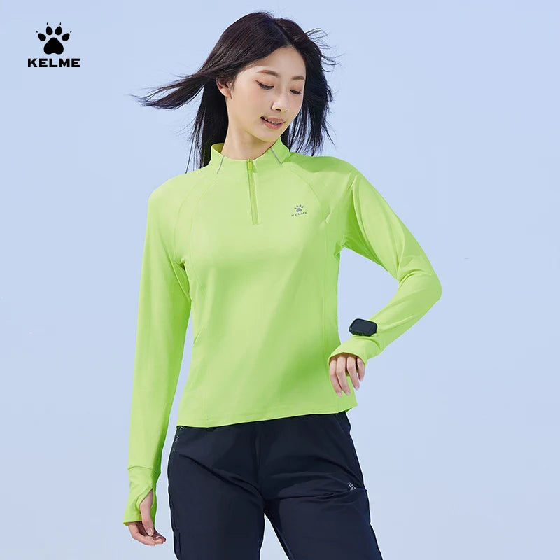 KELME Running Sun Protection T-Shirt Women's Summer Half Zipper Sports Quick Dry Long Sleeve Training Top