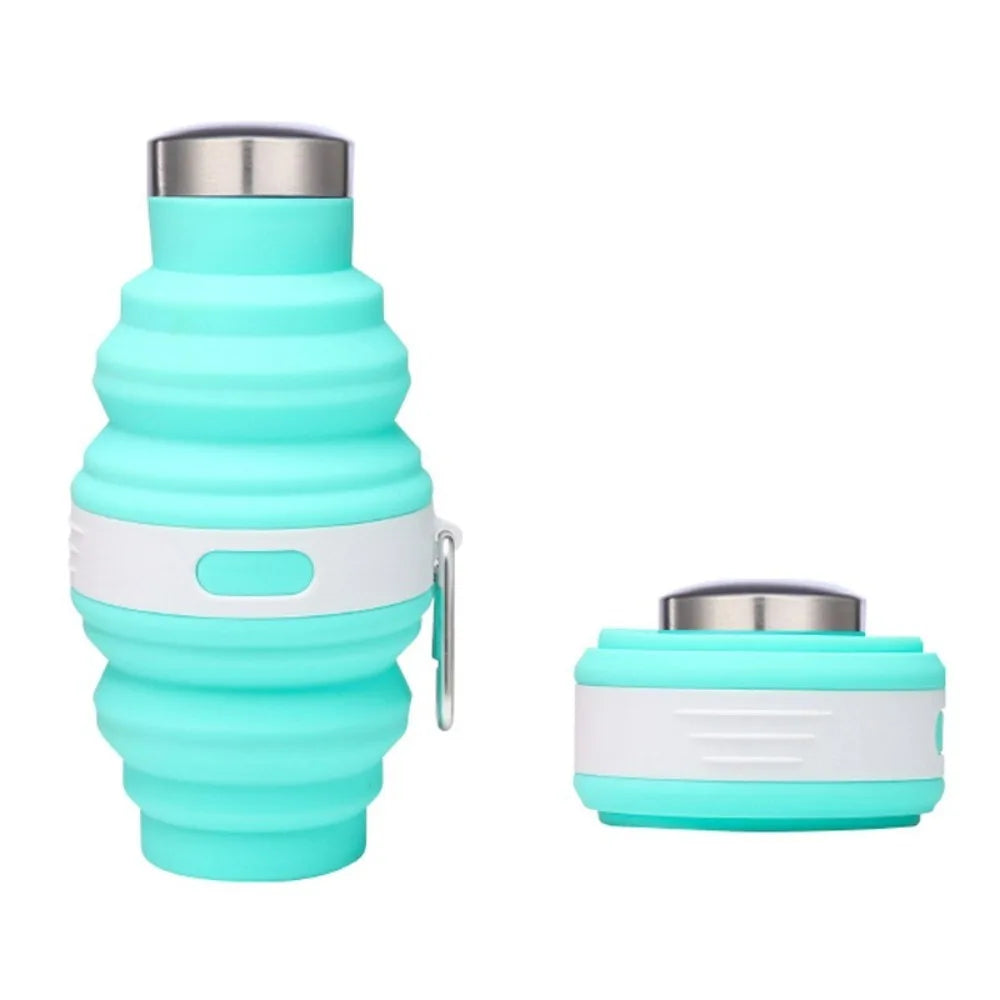 Reusable 475ml Collapsible Water Bottles Retractable Silicone Hiking Cups Portable with Carabiner Folding Drink Cups Coffee