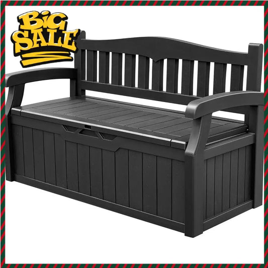 BestsellerLockable 80 Gallon Outdoor Storage Bench with Cushions, Patio Furniture, Garden Decor, and Pool Supplies (Black)