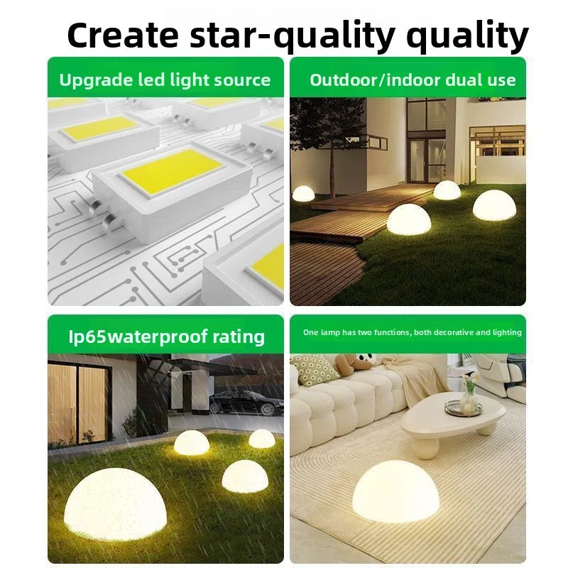 2025 New Model Solar-Powered Luminous Stone Outdoor Waterproof Decorative Garden Lamp Semi-Circular Stone Floor Lamp Lawn Lamp
