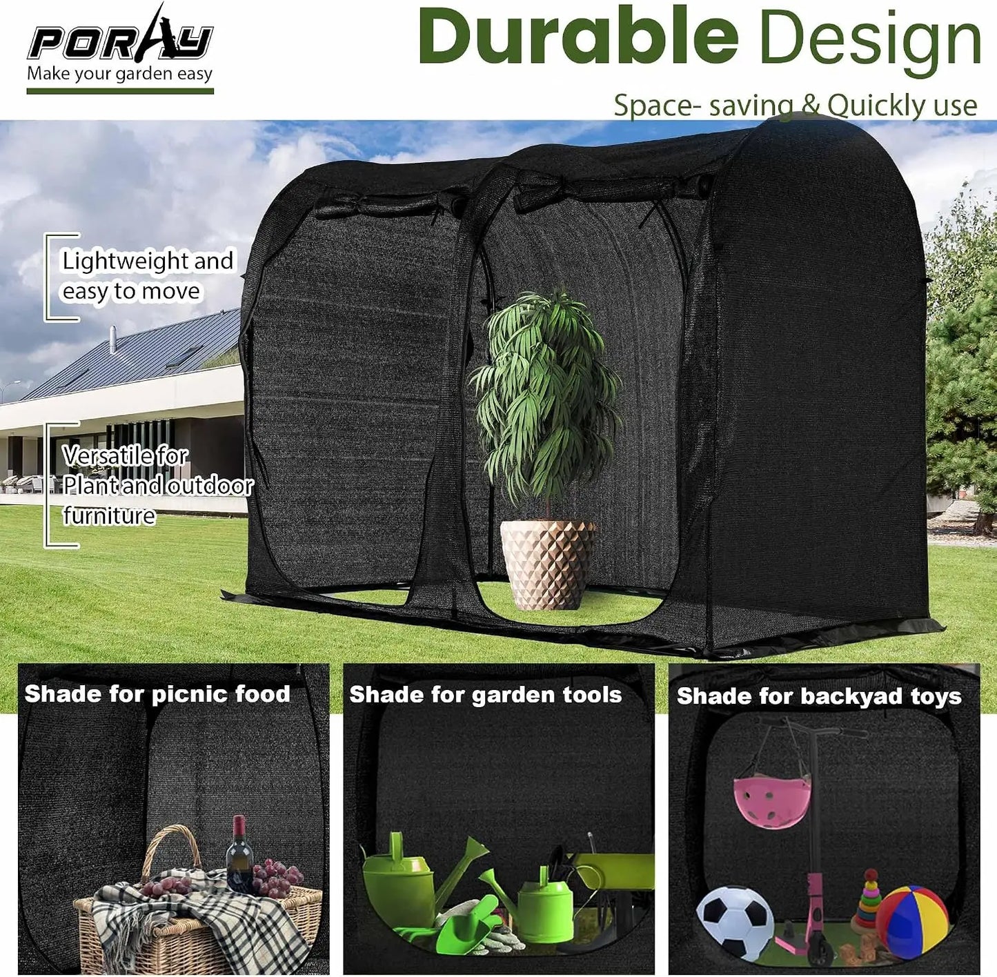 Large Tunnel 8.2'x4' Sunshade Cloth, Easy Set Up 6FT Tall Crops Shade Net, UV Resistant 80% Sunblock for Vegetables & Fruits with Stakes