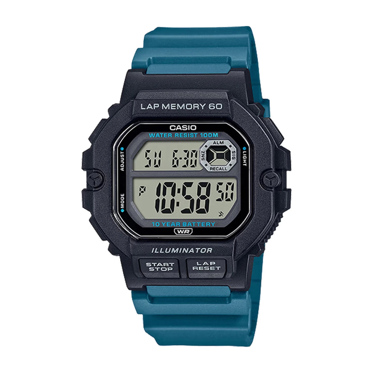 Casio WS‑1400H | Digital Sports Watch | Resin Band | 100M Water Resistant | Lap Memory Stopwatch | LED Light