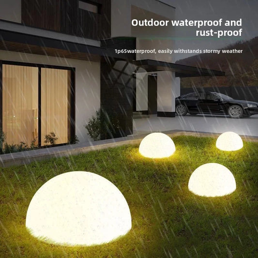 2025 New Model Solar-Powered Luminous Stone Outdoor Waterproof Decorative Garden Lamp Semi-Circular Stone Floor Lamp Lawn Lamp