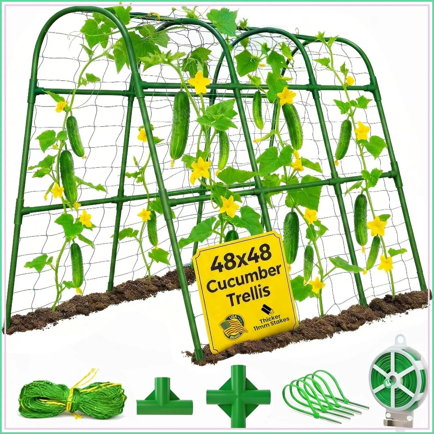 48x48 U Shape Cucumber Trellis for Raised Bed - Vegetable Garden Support for Climbing Plants, Cucumbers, Peas, Zucchini, Squash, Tomatoes, Green Beans, Vines, Watermelon, Melon, Pumpkin