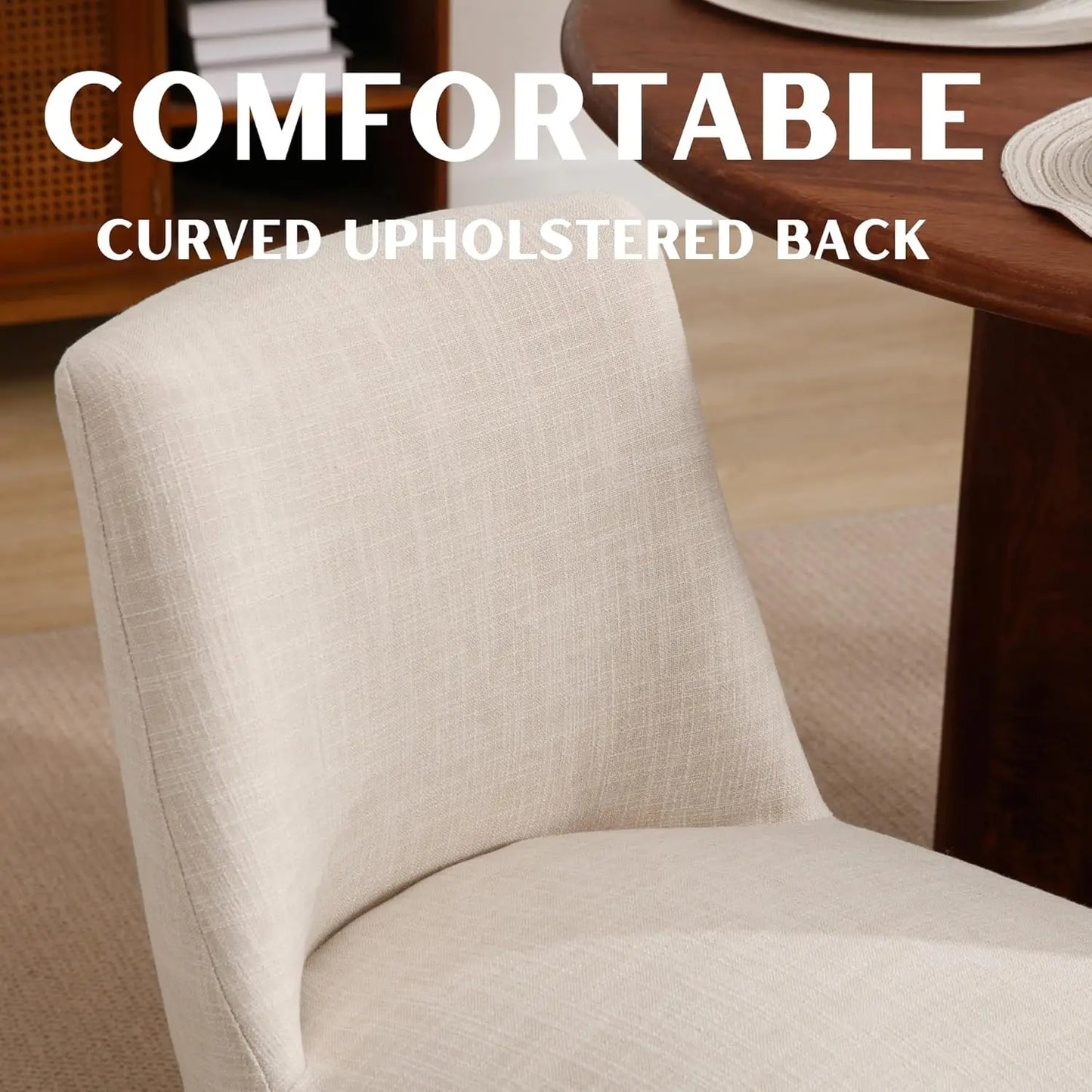 Modern Linen Dining Chairs Set 6 Upholstered Back Wood Legs Kitchen Living Room Custom