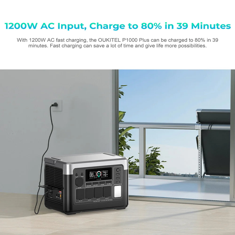 OUKITEL P1000 PLUS Portable Power Station, 1024Wh LiFePO4 Solar Generator | 1800W (3600W Surge) | 1 Hour Super Fast Charge | Lightweight for Home Backup, Camping & Hurricane Emergency