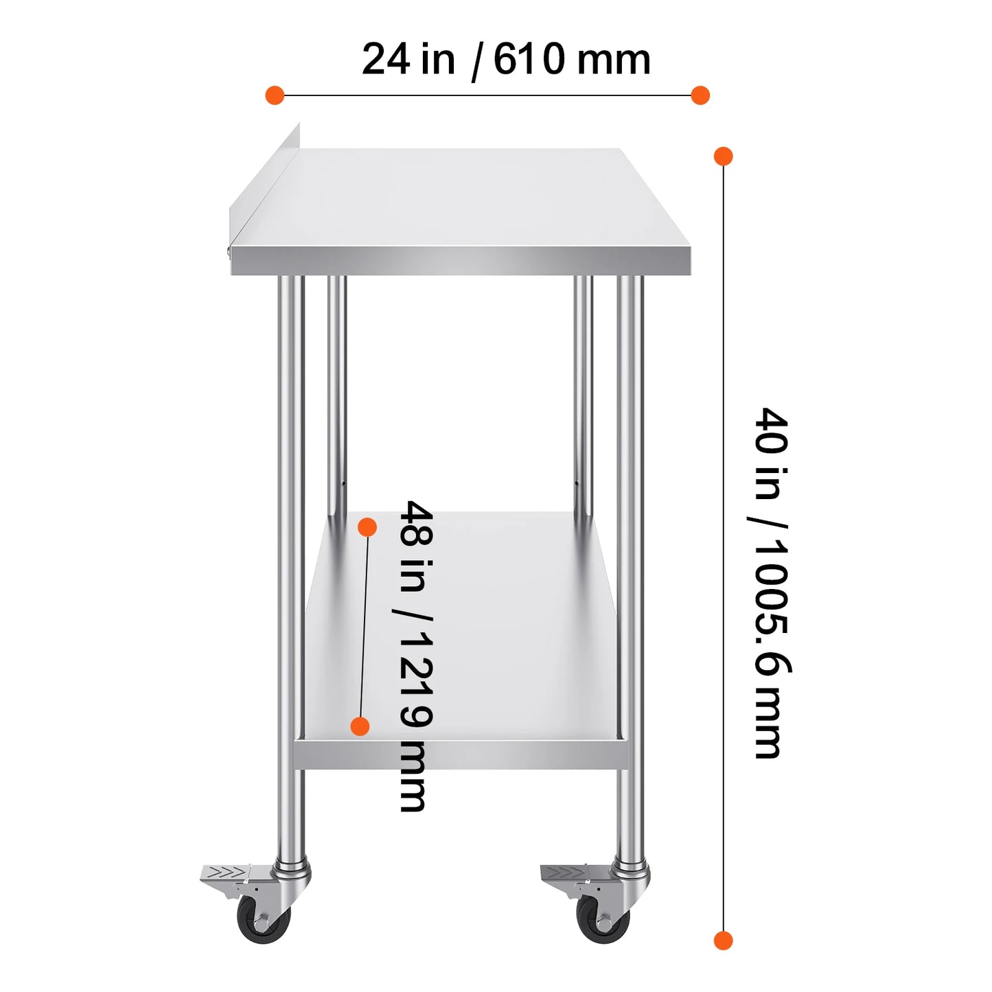 SucceBuy Stainless Steel Work Table Commercial Food Prep Worktable with Casters Heavy Duty Prep Worktable for Restaurant Home