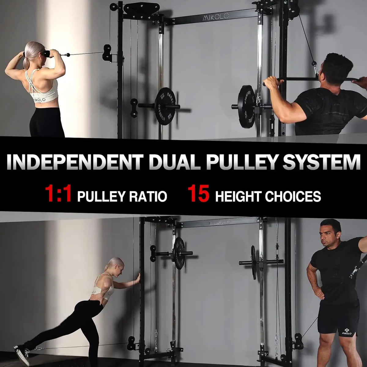 Folding Squat Rack, Wall Mounted Power Rack with Cable Crossover Machine & LAT Pull Down, Functional Trainer with 5, Customized