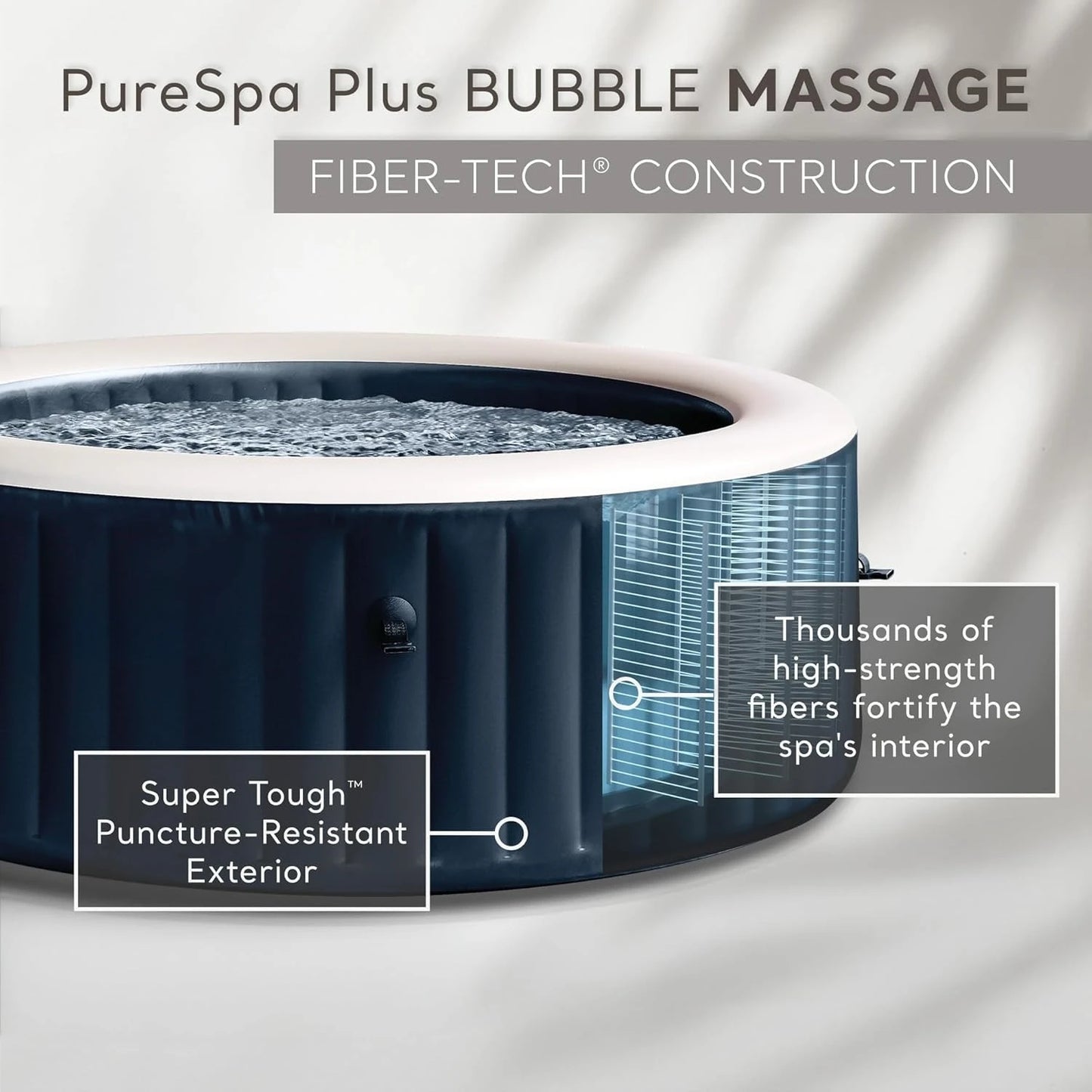 PureSpa Plus 6 Person Round Inflatable Hot Tub, Bubble Massage Spa Set with Energy Efficient Cover, 2 Headrests, &, Customized