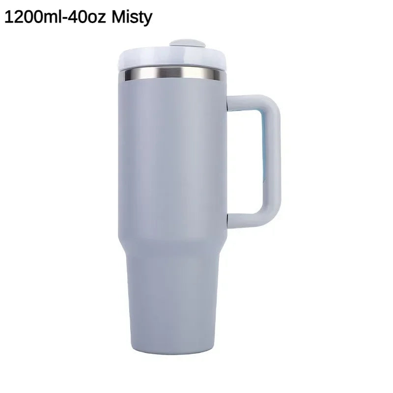 40oz Tumbler Vacuum Insulated Thermos Custom Travel Cup Stainless Steel Water Bottle Coffee Mugs With Handle Outdoor Drinkware
