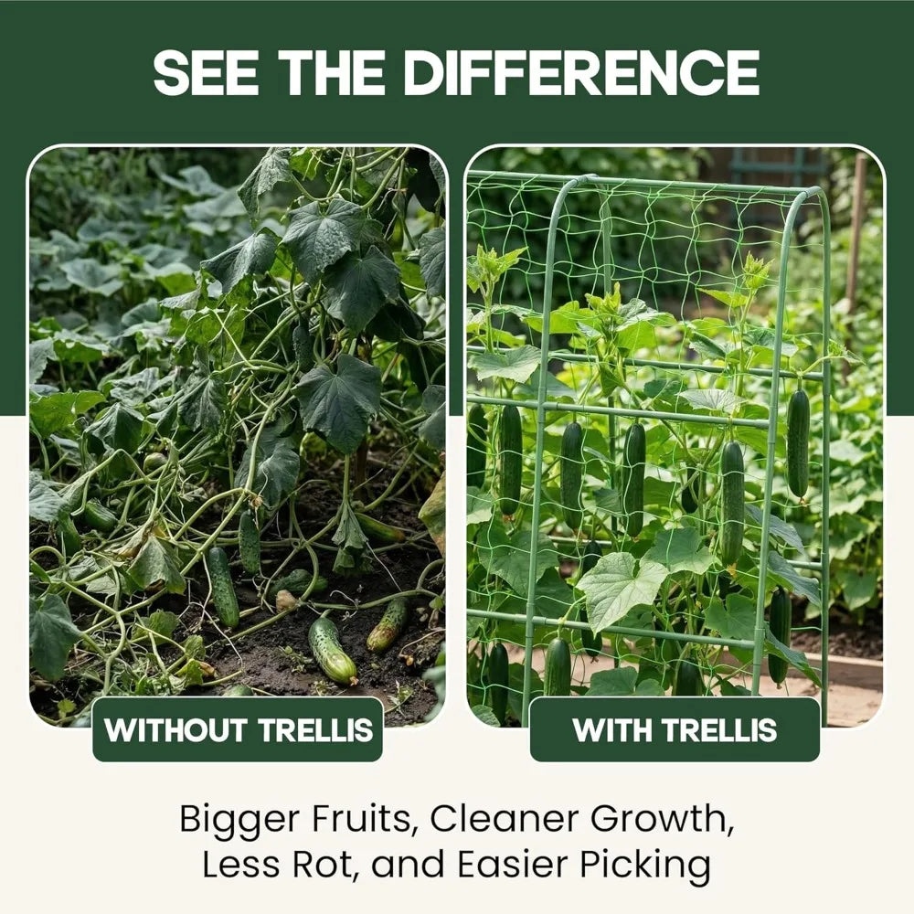 48x48 U Shape Cucumber Trellis for Raised Bed - Vegetable Garden Support for Climbing Plants, Cucumbers, Peas, Zucchini, Squash, Tomatoes, Green Beans, Vines, Watermelon, Melon, Pumpkin
