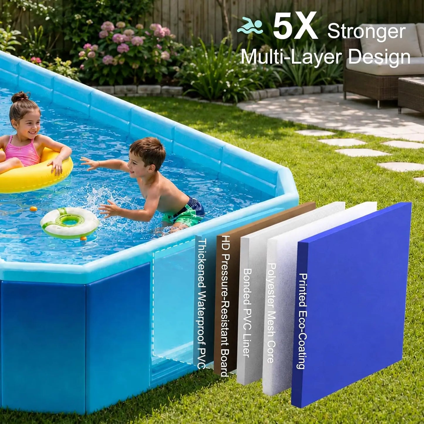 Large Foldable Pool for Adults, Non-inflatable, Oversize Thickened Collapsible Pool, 116" x 65" x 21"
