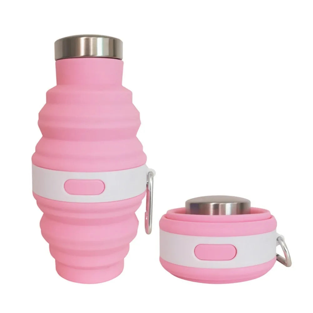 Reusable 475ml Collapsible Water Bottles Retractable Silicone Hiking Cups Portable with Carabiner Folding Drink Cups Coffee