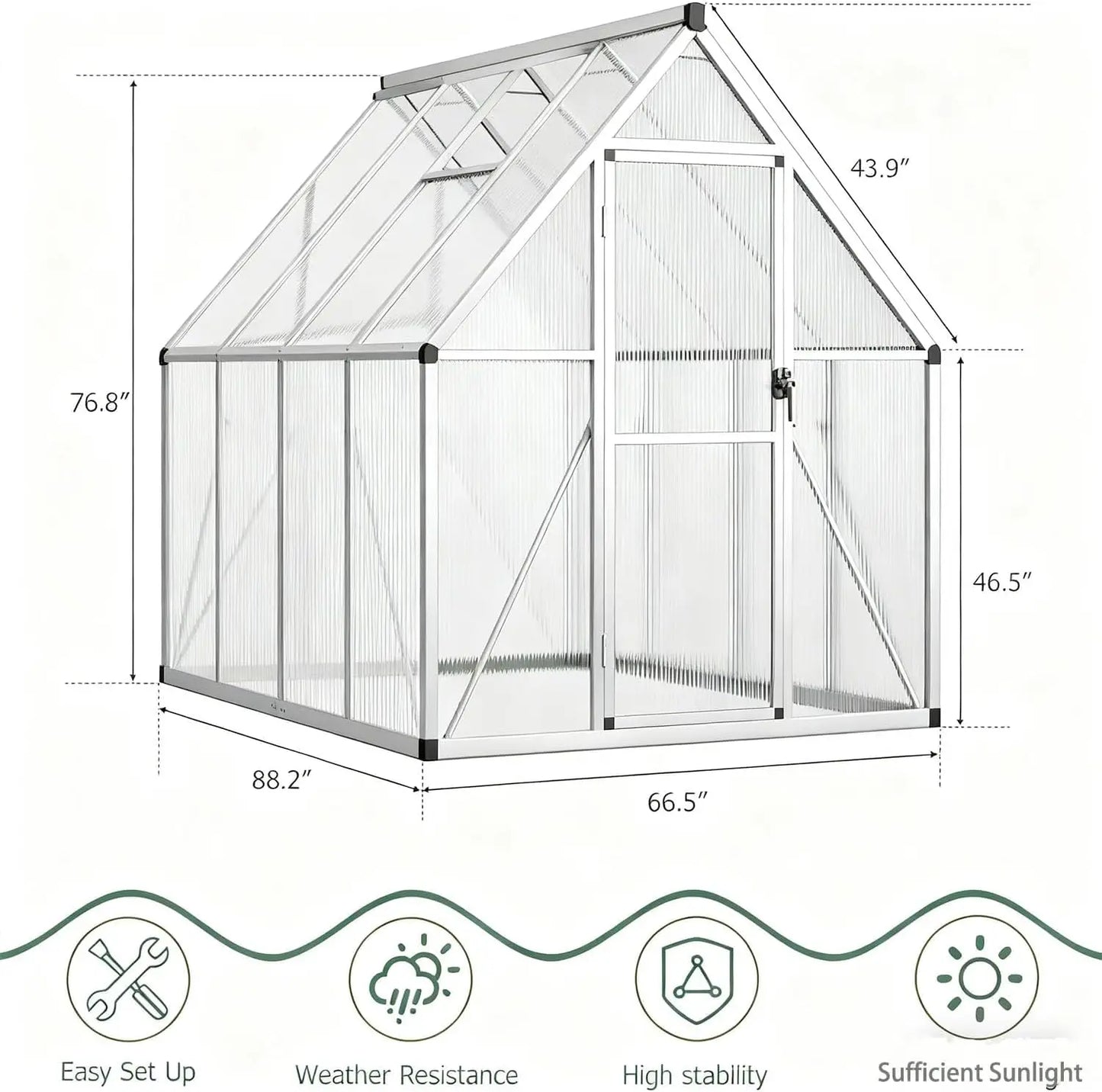 6x7 FT Outdoor Greenhouse, Heavy-Duty Polycarbonate Greenhouse Kit with Reinforced Aluminum Frame, Adjustable Roof Vent & Quick-